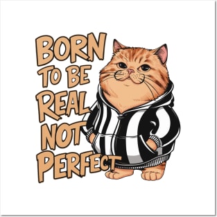 Born To Be Real Not Perfect Funny Cat Design Posters and Art